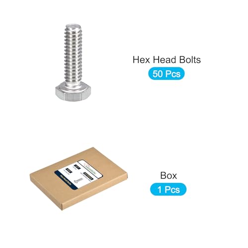 Image of METALLIXITY Hex Head Bolts (1 /4-20 x 7 /8 inch) 50Pcs, 304 Stainless Steel 18-8, Fully Threaded, External Hex Drive, Plain Finish, Hex Head Screw Bolt, Silver
