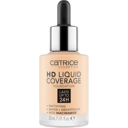 Catrice HD Liquid Coverage Foundation, Nr. 002, Nude, langanhaltend, mattierend, matt, für unreine Haut, vegan, ölfrei, wasserfest, ohne Alkohol, 1er Pack (30ml)