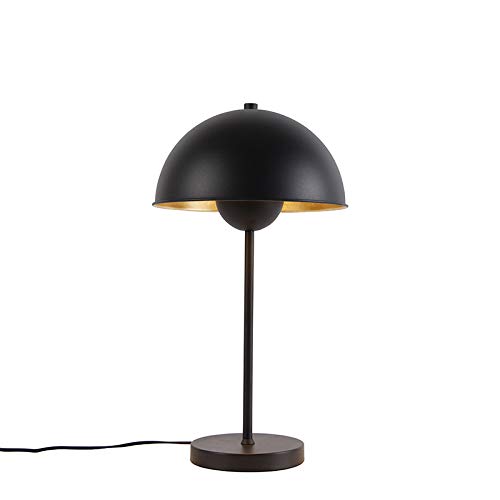 Qazqa Retro Tischleuchte - Magnax - Schwarz Gold, max. 60W, Geeignet für LED, 51cm, Ideal als Schlafzimmerlampe und Wohnzimmerlampe