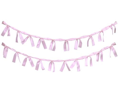 Bow Garland Banner?Pink Garland Banner Ribbon Bow Party Décor?Pink Coquette Birthday Party, Bachelorette Birthday Decor, for Baptism Daughter Nursery Baby Bridal Shower Wedding Favors Supplies