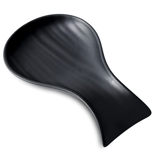 Image of Hasense Spoon Rest for Stove Top, Large Ceramic Spoon Holder for Kitchen Counter, Cooking Utensil Rest for Spatula Ladle and Tong, Kitchen Spoon Rest for Home and Coffee Bar Accessories, Matte Black