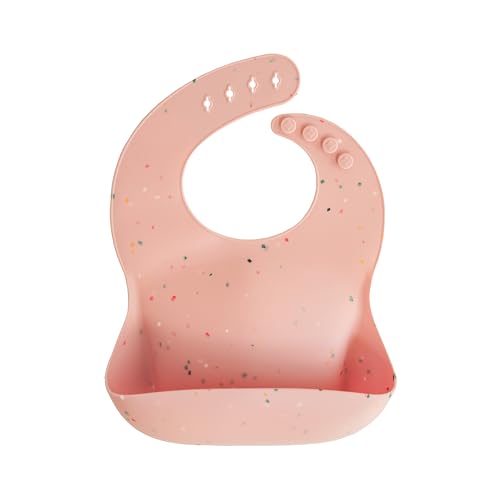 Image of mushie Silicone Baby Bib | Adjustable Fit Waterproof Bibs (Powder Pink Confetti)