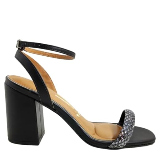Sandália Feminina Salto Alto Grosso Bico Quadrado com Strass Vizzano 6409.211