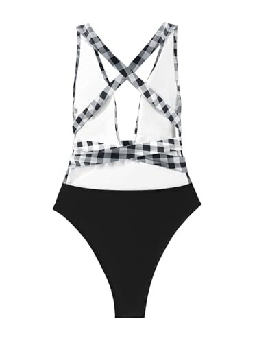Image of Lilosy Sexy Tie Criss Cross Plunge One Piece Thong Swimsuit High Cut Brazilian Bathing Suit
