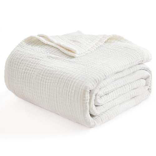 EMME Cotton Blanket Twin XL for Bed Soft Muslin Blankets 66"x90" Lightweight Breathable Layering Bedspread Coverlet All Season Gauze, White
