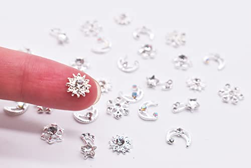 Lifoost 30Pcs Stars Moons Nail Charms With Rhinestones Silver Snowflakes Nails Charms For Nail Art 3D Women Nail Jewelrys #TOP5