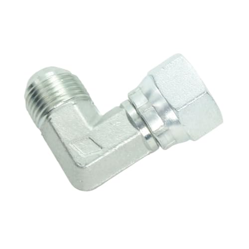 Image of 1 Piece Steel JIC Flare Tube Fitting, 90 Degree Elbow, 1 /2 inch Male JIC (3 /4 inch-16) x 1 /2 inch Female JIC (3 /4 inch-16) Swivel Tube OD