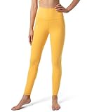 YUNOGA Women's High Waisted Workout Leggings 25' Inseam Ultra Soft Tummy Control Yoga Pants (M, Amber Yellow)