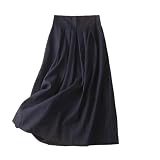 bawilom Womens Casual Cotton Linen A Line Skirts High Waist Flowy Business Casual Swing Pleated Long Skirt...
