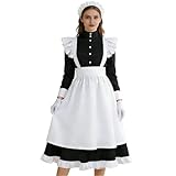 YJCOS Women's Classic Maid Long Dress Black and White Apron Lolita Housekeeper Cosplay Costume Uniform