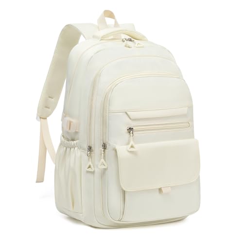 Phaoullzon Girls School Backpack for Boys, College Aesthetic Laptop Bookbag for Travel,Beige