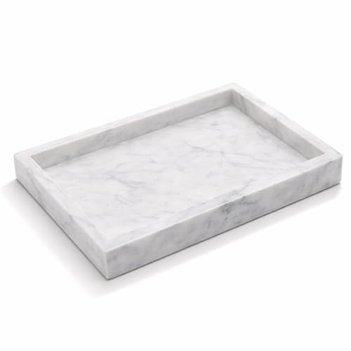 KC KULLICRAFT Natural White Marble Tray for Bathroom | Kitchen | Vanity | Desktop, Stone Organizer for Coffee Table, Dresser, Nightstand, Candles, Soap, Towel, Plant, Jewelry (10" x 6"), Rectangular by KC KULLICRAFT - Used condition - US$25.15