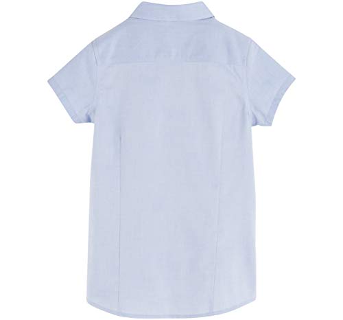 Tommy Hilfiger Big Short Sleeve Oxford Girls Buttondown Collar Blouse, Kids School Uniform Clothes, Blue, 16 #TOP1