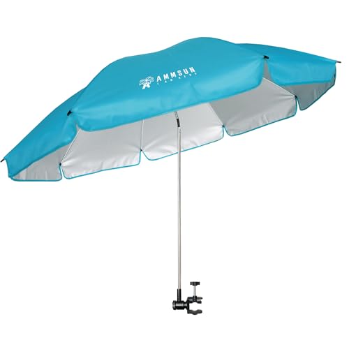 AMMSUN XL Chair Umbrella with Upgraded Clamp Adjustable 52 inches and 360-degree Swivel UPF 50+, Universal Clamp Portable Fits Camping or Beach Chair, Stroller, Wheelchair, Sky Blue