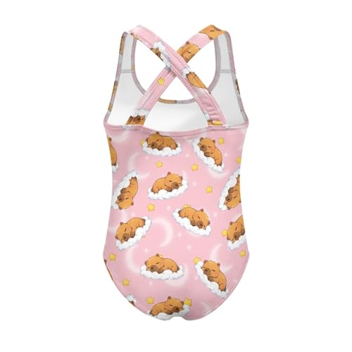 Image of Girls One Piece Swimsuits Summer Quick Dry Crewneck Beach Bathing Suit Cross Shoulder Strap Swimwear 5-14 Years