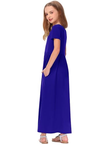 Image of Deerose Girls Maxi Dress Short Sleeve Casual Long Dresses with Pockets 5-14 Years