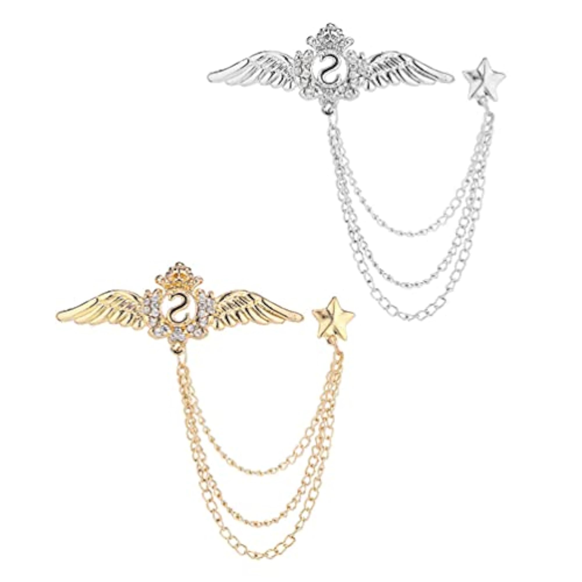 2pcs Chain Brooch Pin with Angel Wings Design
