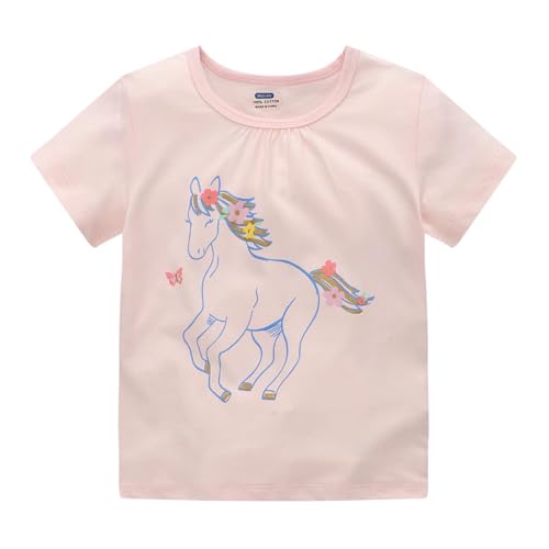 Image of Girls Short Sleeve Shirts Toddler Summer Top Kids Cotton Clothes 2-7 Years