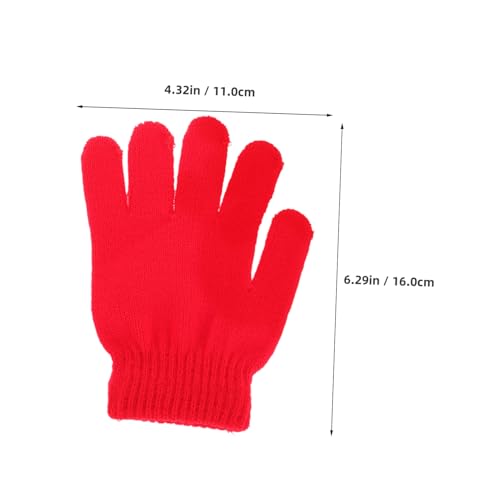 Warm Full Finger Gloves Knitted Solid Color for Autumn Winter Fits Ages for and School Bus Wait Red2