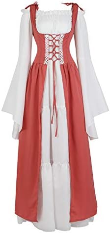 Renaissance Dresses for Women Medieval Costume Irish Long Over Dress Victorian Vintage Halloween