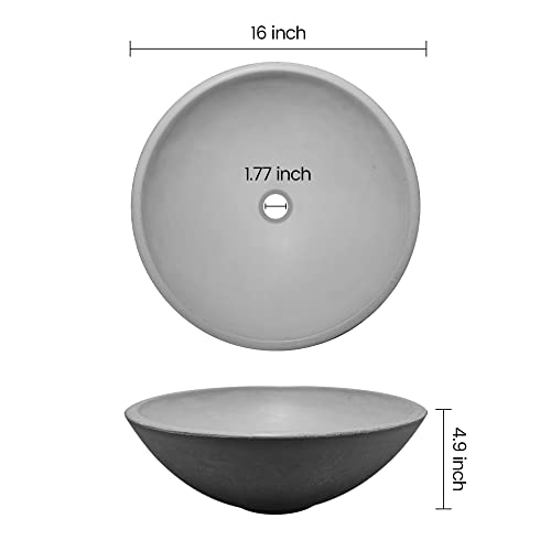 Durx-Litecrete Concrete 16" Bathroom Vessel Sink, Round Bathroom Sink Bowl, Above Countertop Small Sink,Vessel Sinks For Bathrooms, Grey #TOP3