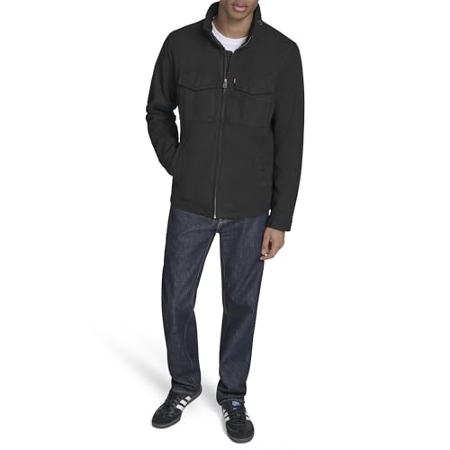 Levi's Men's Stand Collar Cotton Military Jacket with Hidden Hood, Black, XX-Large - image 6