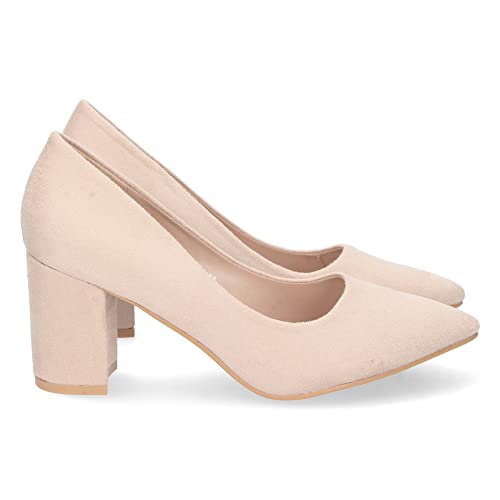 shoes&blues.es 70322-Zapato de Tacon para Mujer, Comodo, Estilo Salon, con Punta Fina, Primavera Verano 2023. Talla 40 Beige
