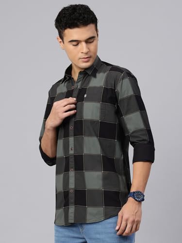 Image of Majestic Man Stylish Slim Fit Cotton Spread Collar Checked Casual Shirt