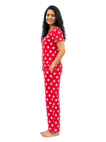Image of Women's Night Dress | Printed Cotton Night Suit | Pyjama Set with Top and Bottom | Sleepwear | Ladies Night Dress | Casual Nightwear with Pocket | T-Shirt and Pant | Co-ord Set