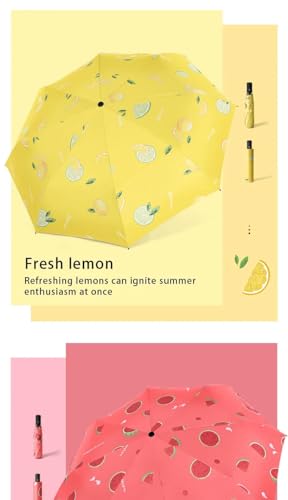 Image of The Purple Tree 2-Fold Automatic Fruit Print Umbrella, Compact Folding Travel Umbrella with Cute Fruity Print, Automatic Open /Close, UV safe, Lightweight & Windproof Umbrellas for Women, Men, Kids