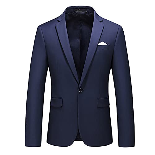 Costumes 2 pièces pour Hommes Automne Slim Fit Un Bouton d'affaires Blazer Veste Plus La Taille Costume De Fête De Mariage Costume Formel (Bleu Marine,6XL) - Image 3