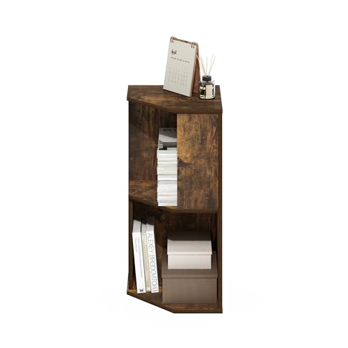 Image of Furinno ECON Corner Shelf, 2-Tier Corner Book Shelf, Standing Storage Shelves, Cube Display Rack, Bookshelf, for Organization and Storage, Living Room, Home Office, Amber Pine