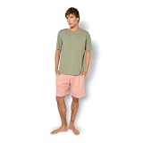 TRAMAS+ Pigiama Uomo Estate 100% Cotone, Set Maglietta a Maniche Corte e Pantaloncini, Abbigliamento da Notte Fresco e Comodo - S, Arubi, Verde Caccia