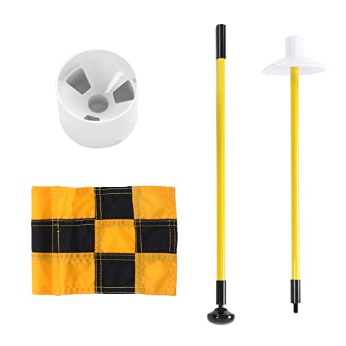 Golf Flag, Golf Flagstick, Practice Putting Green Flag for Yard, All 3 Feet, Numbered Golf Flags Golf Pin Flag Hole Cup Set, Portable 2 Section Design for Indoors Outdoor (Yellow and Black Grid)