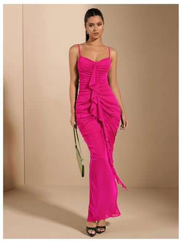 Image of Floerns Women's Ruffle Ruched Cami Dress Draped Split Elegant Bodycon Maxi Dresses