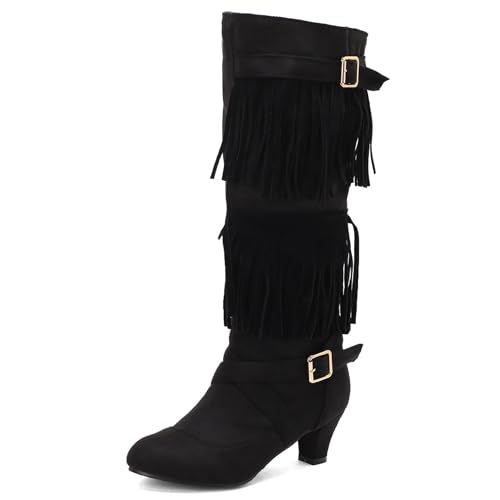 Boots équestres Gicoiz Frange avec bout rond rétro confortables à enfiler