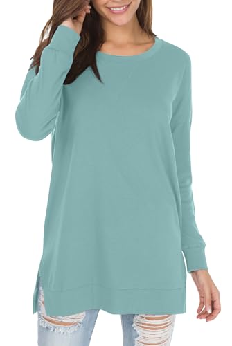 levaca Womens Long Sleeve T Shirts Fall Fashion Tunic Tops Turquoise M