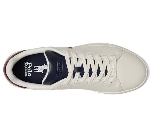 Image of POLO RALPH LAUREN, Men's, Heritage Court II Leather Sneakers, White /Navy /Wine, 7, Medium