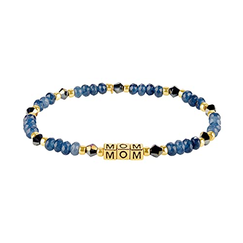 INSPIRED VOICES Family Letter Bracelets - Best Friend Bracelet, Sister Bracelet, Grandma Bracelet, Mom Bracelet - Sister Gifts & Bestie Gifts for Women (MOM/Gold Plated/Blue)