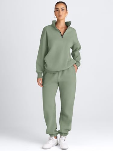 Image of AUTOMET Women's Sweatsuits 2 Piece Outfits Lounge Sets | Cozy Airport Outfits,Casual Sweat Sets for Fall and Winter,Half Zip Pullover and Baggy Sweatpants with Pockets