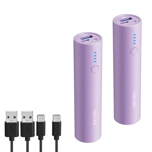 SIXTHGU Portable Charger, 5000mAh Mini Power Bank, S03 2-Pack Pocket Size Fast Charging USB-C (in&Out) Compatible with iPhone Series, Android Phone and More,Purple