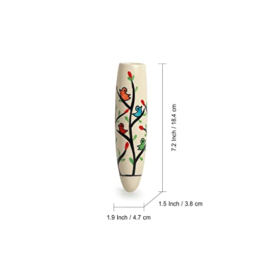 Image of ExclusiveLane Mughal Heaven' Ceramic Handpainted Magnetic Planters Pot for Fridge (Enamel White & Multicolour, 1.9 X 1.5 X 7.2 Inch, 1 Piece, (El-021-217))