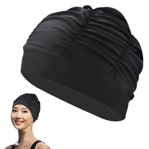 OHREN Cuffia per Adulti con Capelli Lunghi, 1 pezzo, Elastica e Comoda, di Alta Qualità, Realizzata in Nylon, Donna e Uomo, Cuffia Nuoto Silicone di qualità Superiore, Accessori Piscina (Nero)