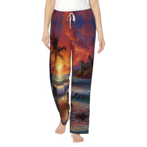 Pantalon de pyjama femme chaud thermique confortable vêtements de nuit hiver imprimé tropical
