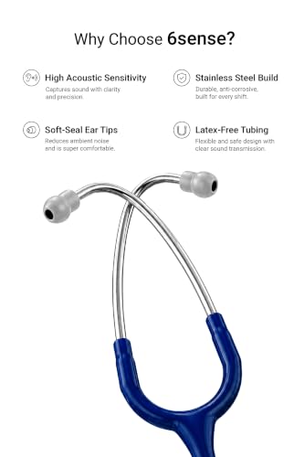 Image of Knya 6sense Stethoscope for Doctors & Residents | Tunable Diaphragm | Dual-Head Chest Piece for Adult & Pediatric Use | Lightweight Stainless Steel | Latex-Free Tubing | Soft-Seal Ear Tips | Premium Gift Box | for Medical Students (Navy Blue)