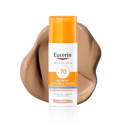 EUCERIN Protetor Solar Facial Antimanchas Cor Média FPS 70 50ml, Pigment Control, Proteção UVA, UVB e Luz Visível, Thiamidol