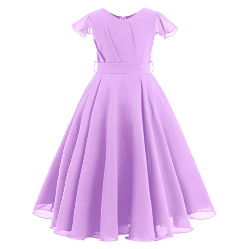 Flower Girl Chiffon A-line Dresses Wedding Junior Bridesmaid Party Princess Pageant Communion Maxi Gowns with Belt