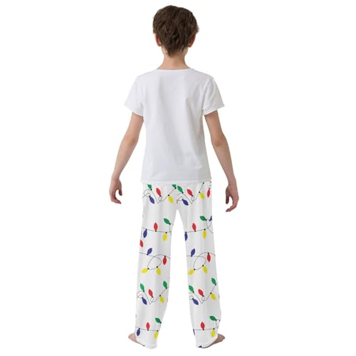 ZZXXB Xmas Colorful Light Bulb Boys Long Pants Soft Trousers Elastic Waist Kids Lounge Bottoms with Pockets S-XL3
