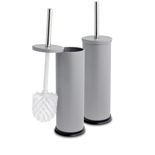 Harbour Housewares Matte Grey Toilet Brush and Holders Pack of 2 – Stainless Bathroom Accessories with Non Slip Bases – Rust Resistant Cleaning Brush Sets for Compact, Modern and Hygienic Home Spaces