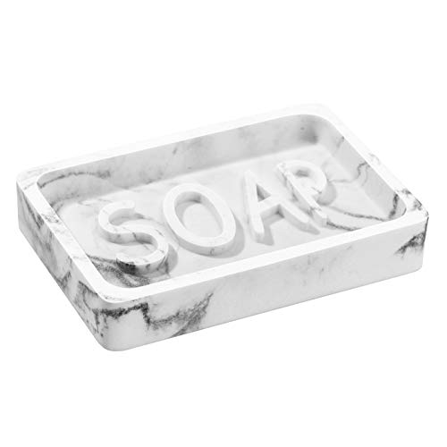 Emibele Soap Dish, Resin Soap Bar Tray Soap Dish with Draining Tray Soap Container Box Case Holder Bathroom Organizer Accessories for Bathroom Kitchen Shower Bathtub Sinks Counter-Top, Gravel White